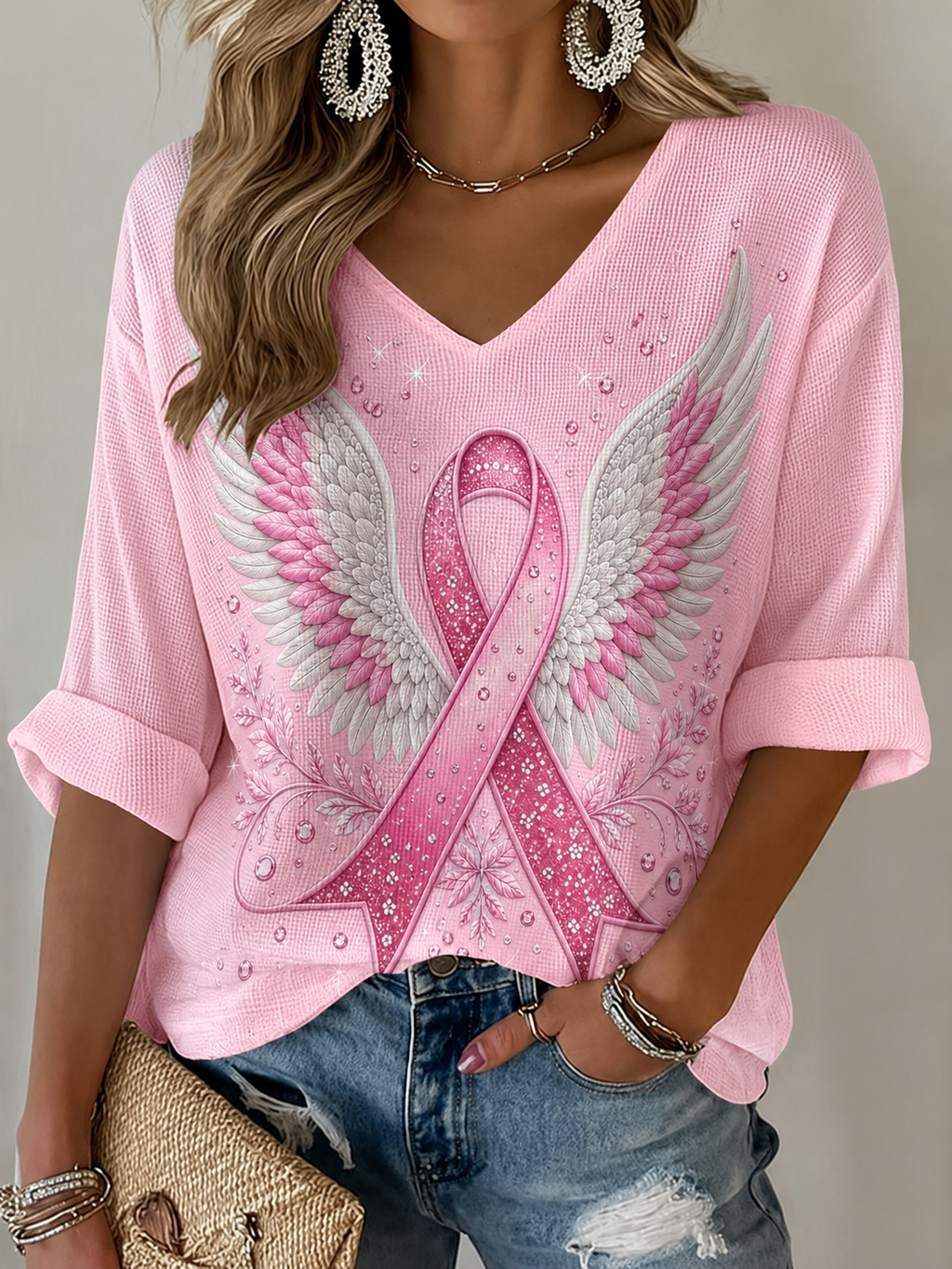 Women'S Breast Cancer Awareness Prevention Printed Casual Top