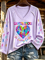 Women'S Cancer Sucks In All Color Printed Long Sleeve T-Shirt