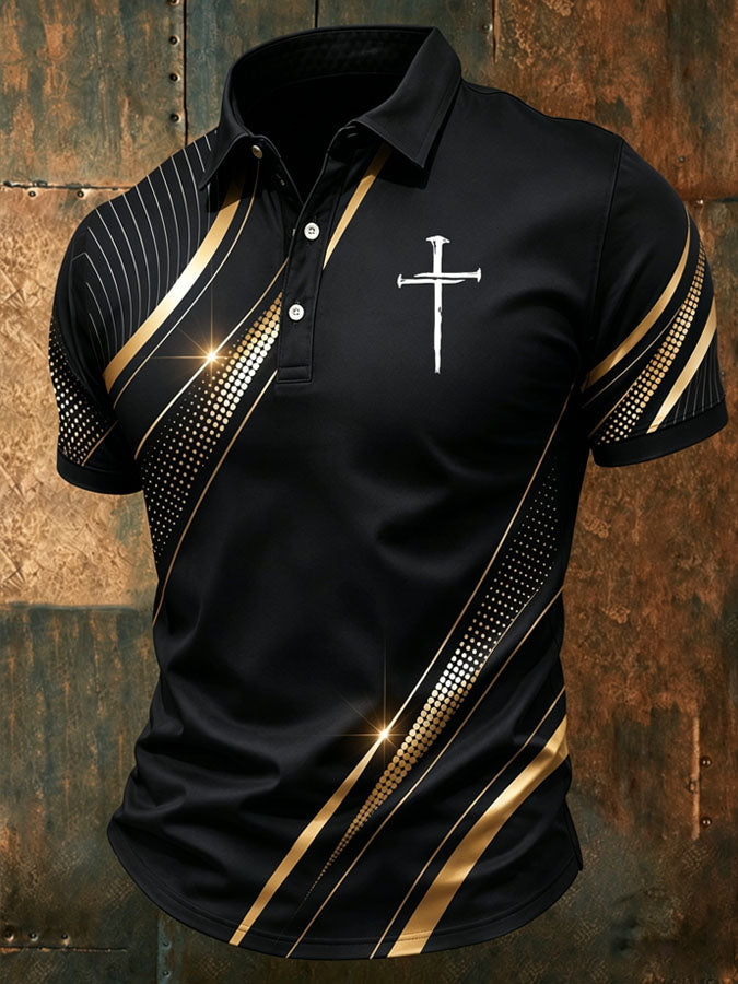 Men's Faith Cross Printed Casual Polo Shirt