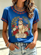 Women's American flag cat floral print casual top