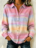 Women'S Pink Gradient Lapel Long Sleeved Shirt