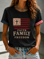 Women'S Casual Faith Family Freedom Cross Printed T-Shirt