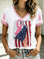 Women'S Flag Breast Cancer Awareness Print Short Sleeve T-Shirt