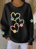 Women'S Heart-Shaped Paw Print Casual Sweatshirt