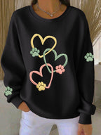 Women'S Heart-Shaped Paw Print Casual Sweatshirt