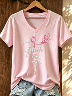 Women's Minimalist Letter Ribbon Embroidered Casual T-Shirt