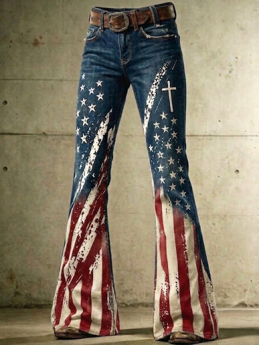 Women's 250th Anniversary Hot Diamond Printed Casual Jeans