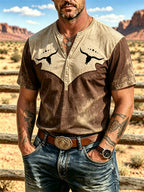 Men'S Western Retro Embroidered Short Sleeved Shirt