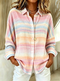 Women'S Casual Pink Loose Long Sleeved Shirt