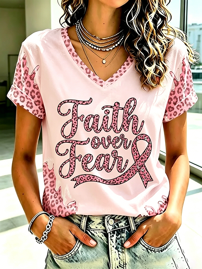 Women's Faith Pink Ribbon Print Printed T-shirt