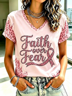 Women's Faith Pink Ribbon Print Printed T-shirt