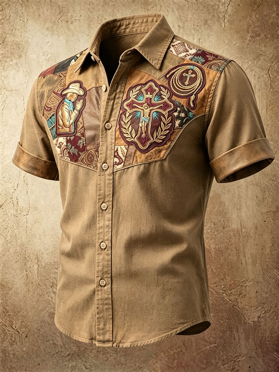 Men'S Western Style Ethnic Print Cross Shirt