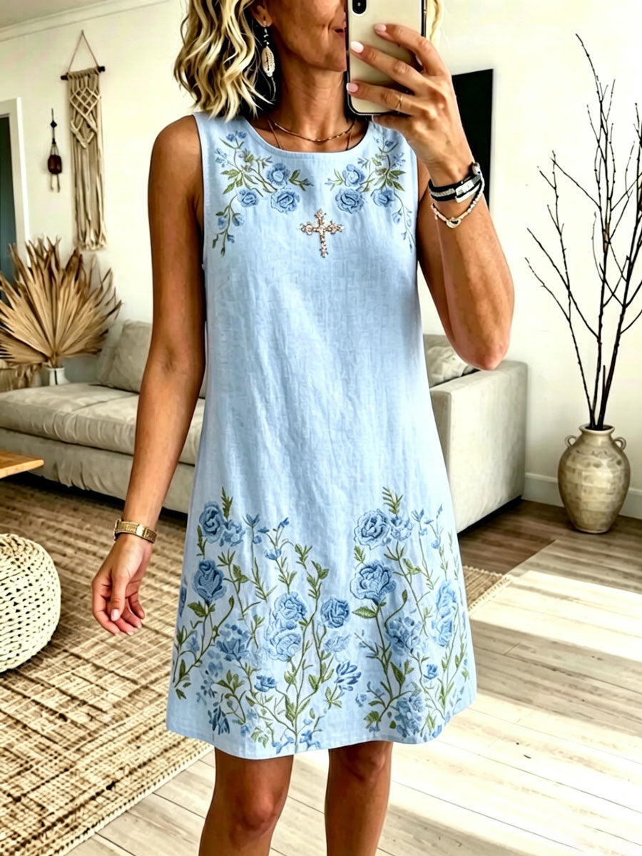Women'S Cotton And Linen Faith Casual Floral Dress