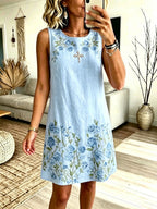 Women'S Cotton And Linen Faith Casual Floral Dress