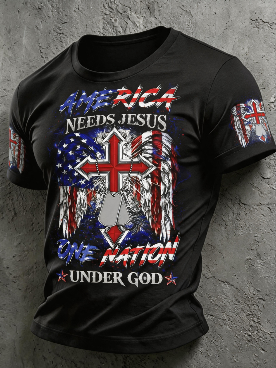 Men'S Faith One Nation Under God Printed Casual T-Shirt