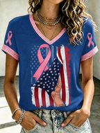 Women'S Flag Breast Cancer Awareness Print Short Sleeve T-Shirt
