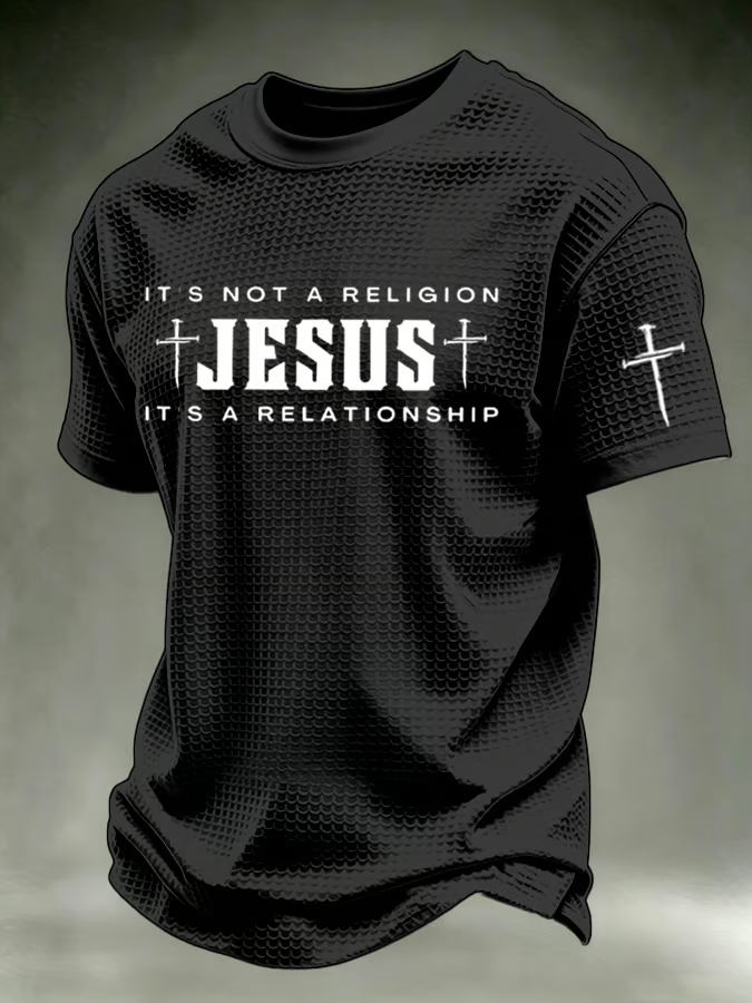 Men's IT'S NOT A RELIGION JESUS IT'S A RELATIONSHIP waffle knit T-shirts