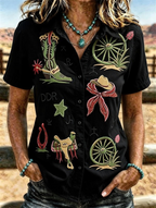 Cowboy Boot Horseshoe Embroidery Western Short Sleeve Shirt