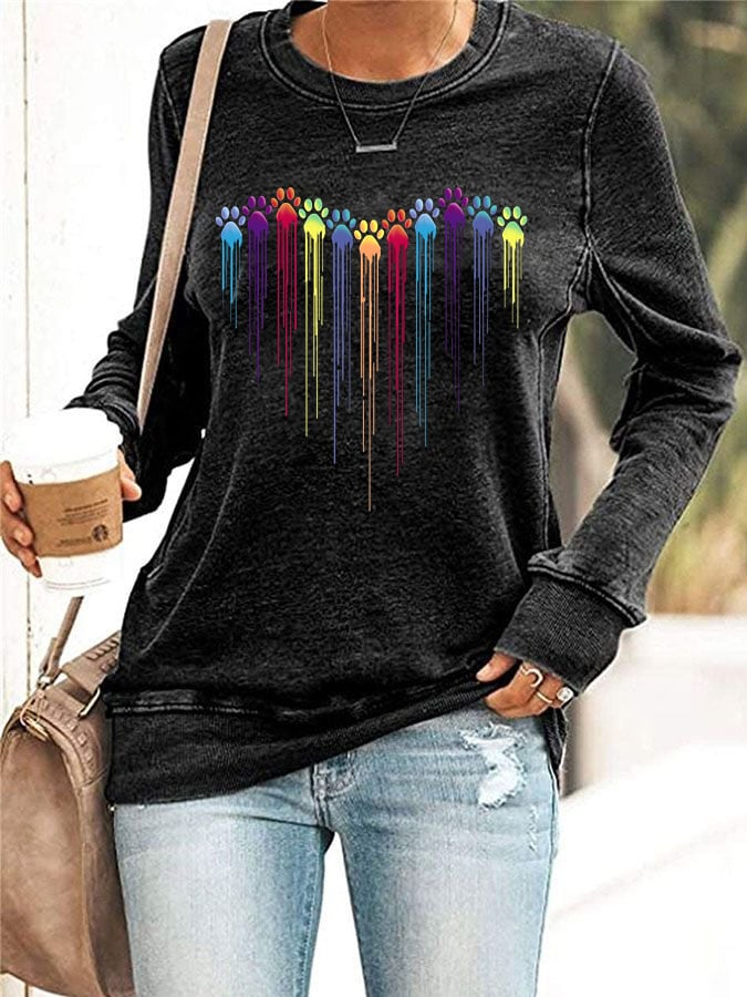Women's Colorful Dog Heart Paw Print Sweatshirt