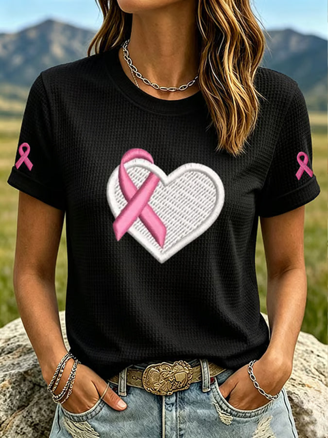 Women'S Breast Cancer Ribbon Printed Casual T-Shirt