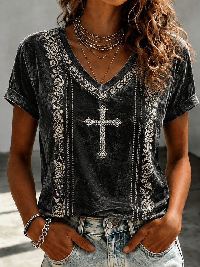 Women's Retro Faith Cross T-shirt