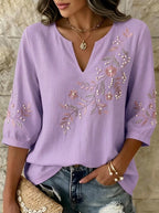 Women's Breast Cancer Awareness Floral Pearl Embroidered Printed Top