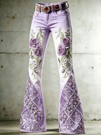 Women'S Flower Cross Patterned Flared Pants
