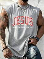 Retro Jesus Print Men'S Casual Print Crew Neck Vest