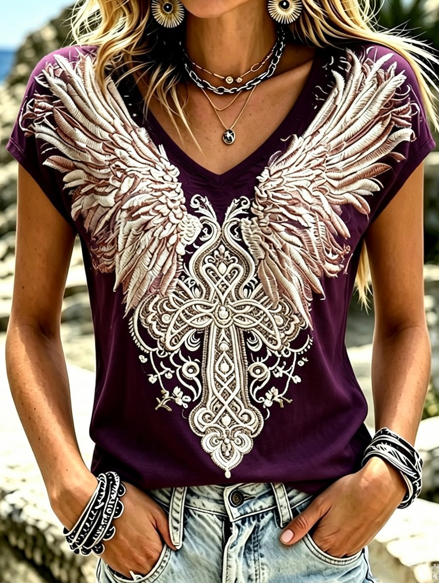 Women'S Retro Cotton And Linen Cross Pattern Top