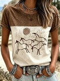 Women's Western style animal cross round neck T-shirt