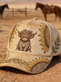 Retro Western Highland Cow Floral Print Hat