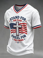 Men's STAND FOR THE Flag KNEEL FOR THE Cross V-neck T-shirt