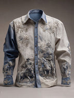 Men'S Western Style Ethnic Print  Pattern Long Sleeved Shirt