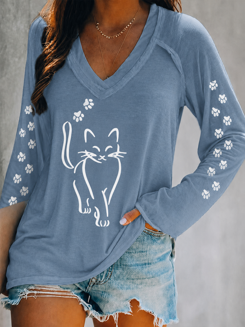 Women's Heart Paw Print Long Sleeve T-shirt
