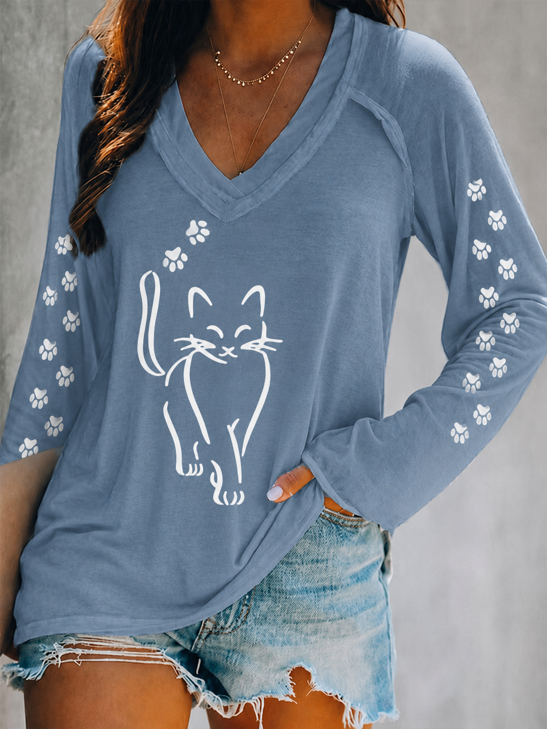 Women's Heart Paw Print Long Sleeve T-shirt
