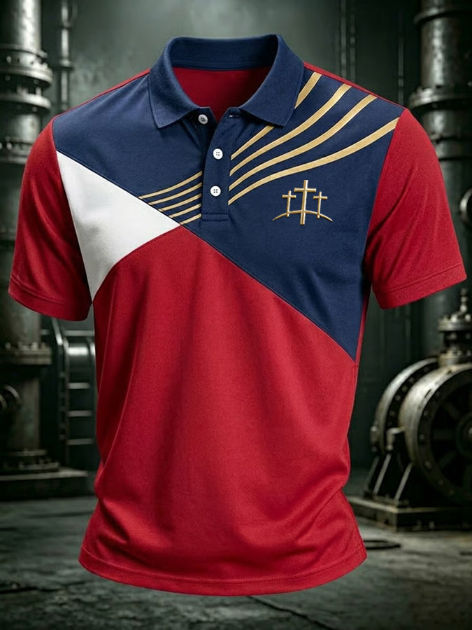 Men's Faith Cross Printed Casual Polo Shirt