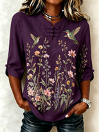 Women's Hummingbird Print Casual Cotton-Linen Shirt
