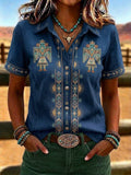Women's Retro Ethnic Art Printed Shirt