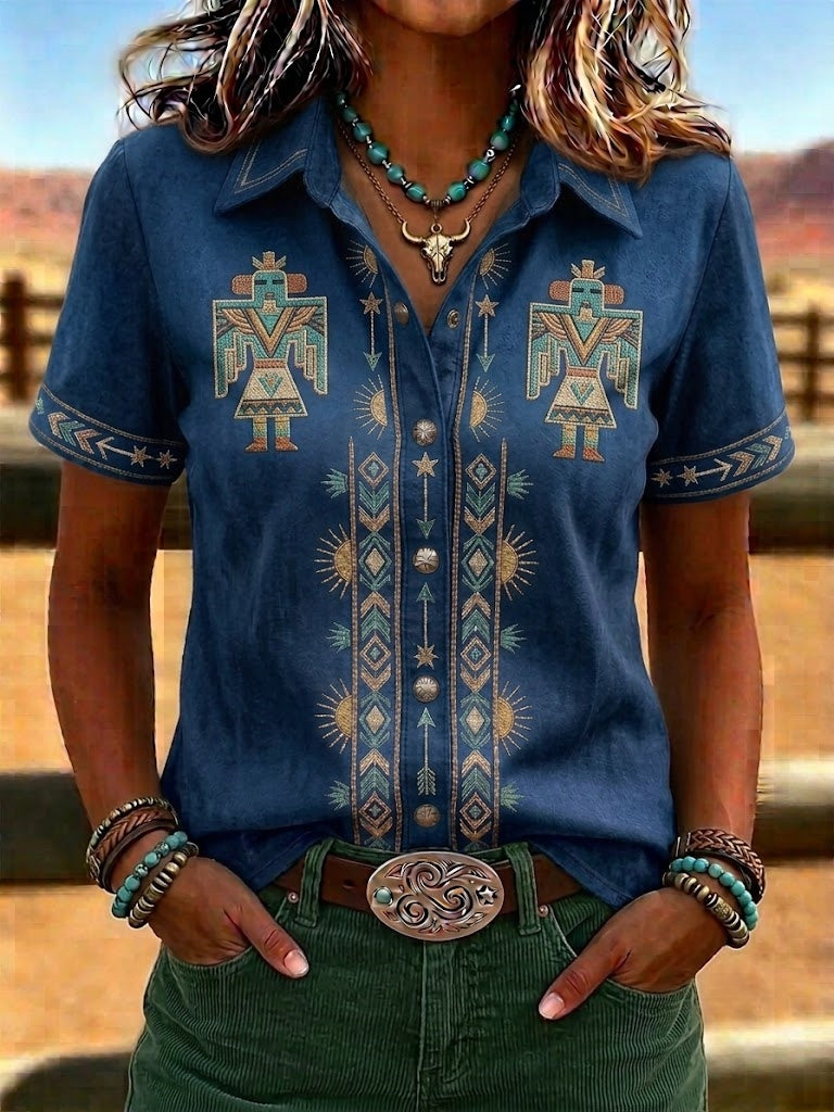 Women's Retro Ethnic Art Printed Shirt