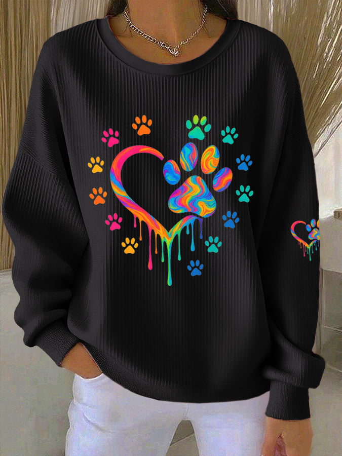 Women's Paw Print Casual Knitted Sweatshirt