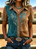 Women's Vintage Cowgirl Down Country Concert Short Sleeve Tops Shirt