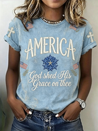 Women's Retro Texture Religious Beliefs USA 250th Anniversary Printed T-shirt