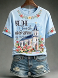 Women'S Retro Faith Printed Round Neck T-Shirt