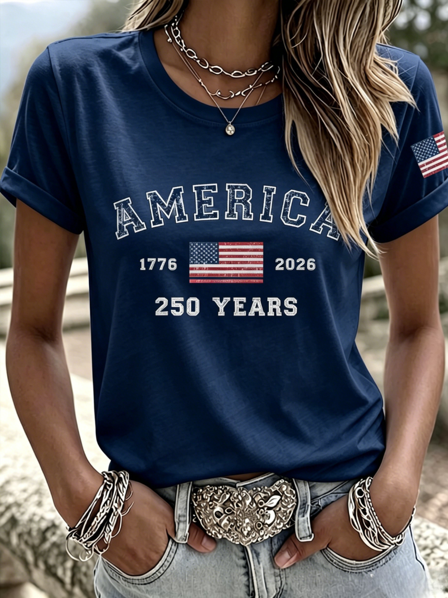 Women'S  America Flag Printed Casual T-Shirt
