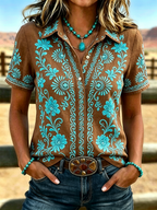 Women's Casual Retro Floral Western Shirt