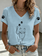 Women'S Cat Print Printed T-Shirt