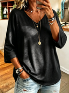 Women'S Casual V-Neck Solid Color Seven Quarter Sleeve T-Shirt