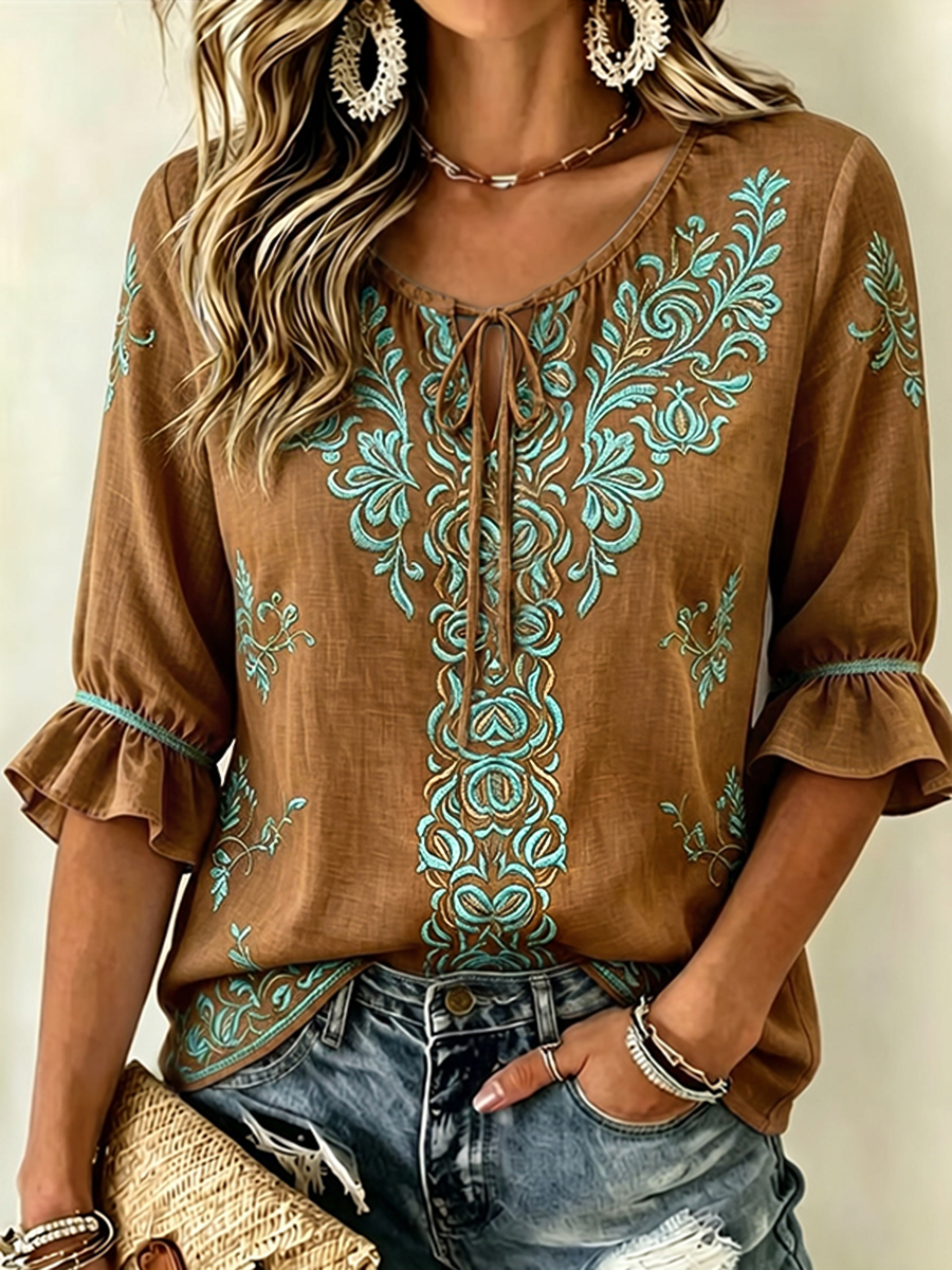 Women's Retro Floral Printed Casual Shirt