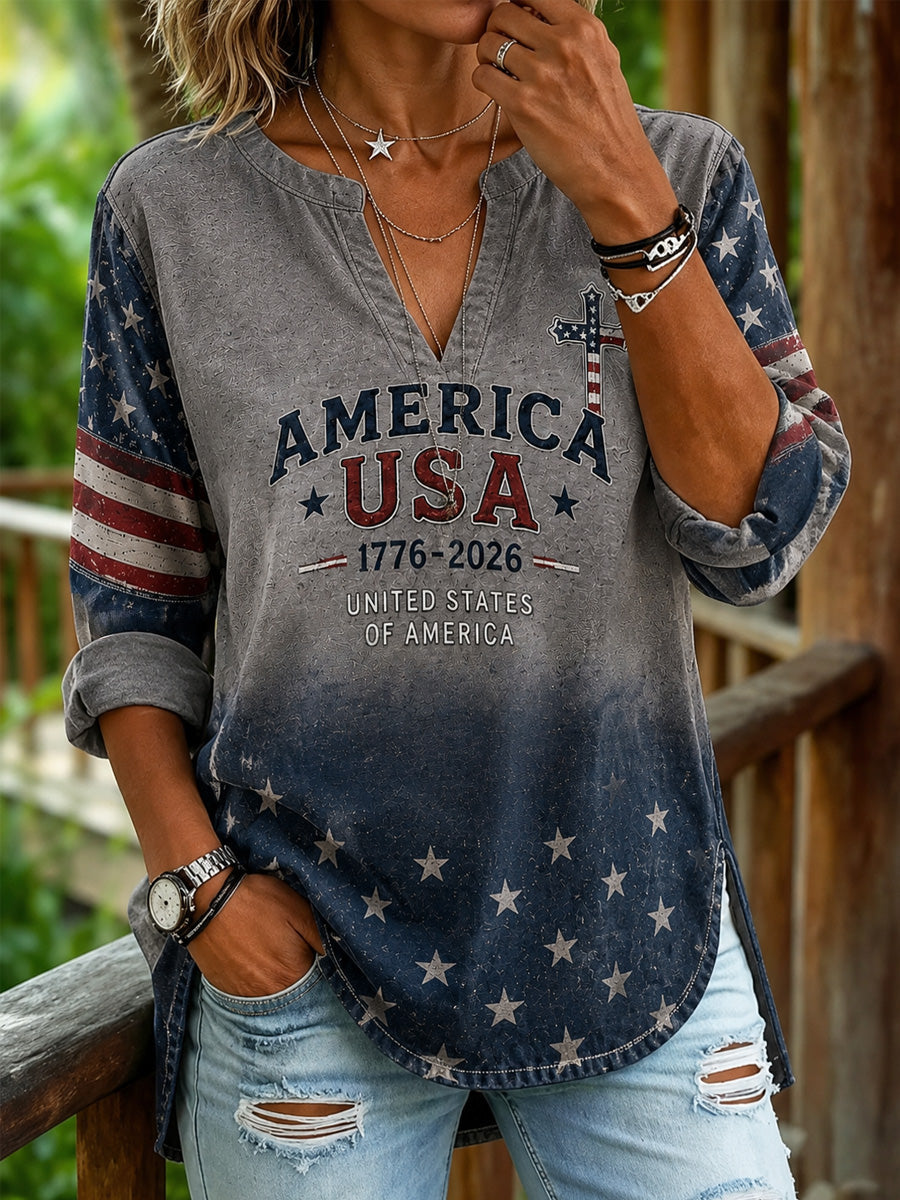 Women's Casual USA 250th Celebration Print Top