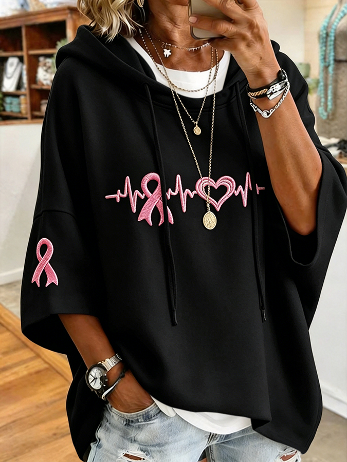 Women's Breast Cancer Awareness Month Printed Oversized Hoodie